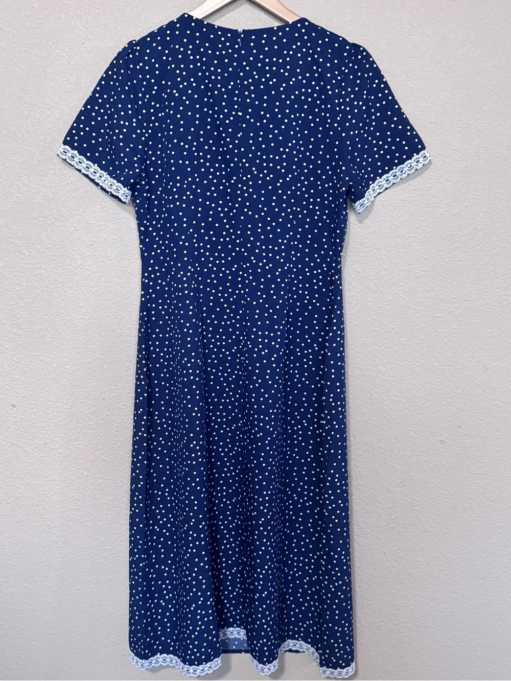RIHOAS Women’s Navy Polka Dot Midi Dress - Cottagecore Retro Charm - Picture 8 of 10